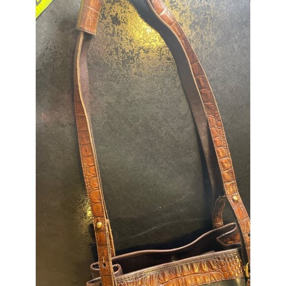 Vintage Brahmin Black Brown Croc Print Double Strap Bucket Handbag - Picture 10 of 14